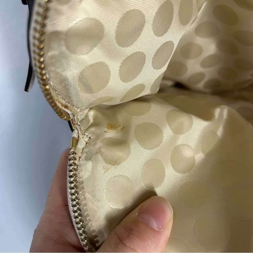 Kate Spade | Leather Shoulder Bag Purse Beige Brown White Minimalist Handbag - Picture 14 of 16